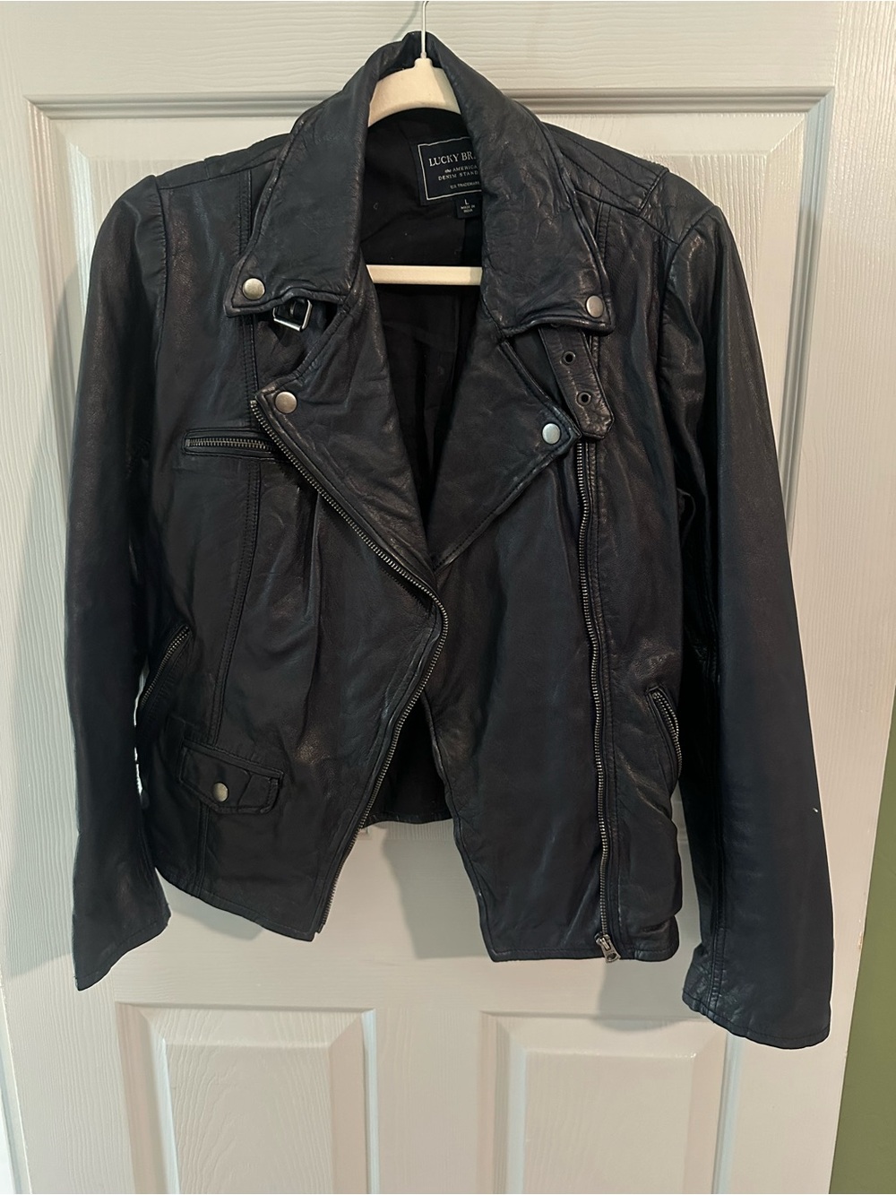 Lucky Brand Women's Navy Leather Moto Jacket
